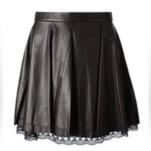 Alice+Olivia Black Leather Skirt with Lace. Size 6. Super Soft Lamb Leather